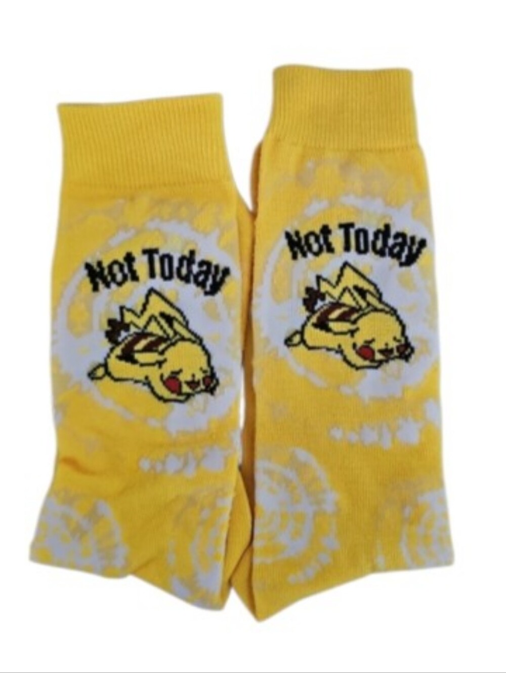 Pokemon Pikachu Not Today Crew Socks Yellow Tie Dye Novelty NWOT Animecore Gift